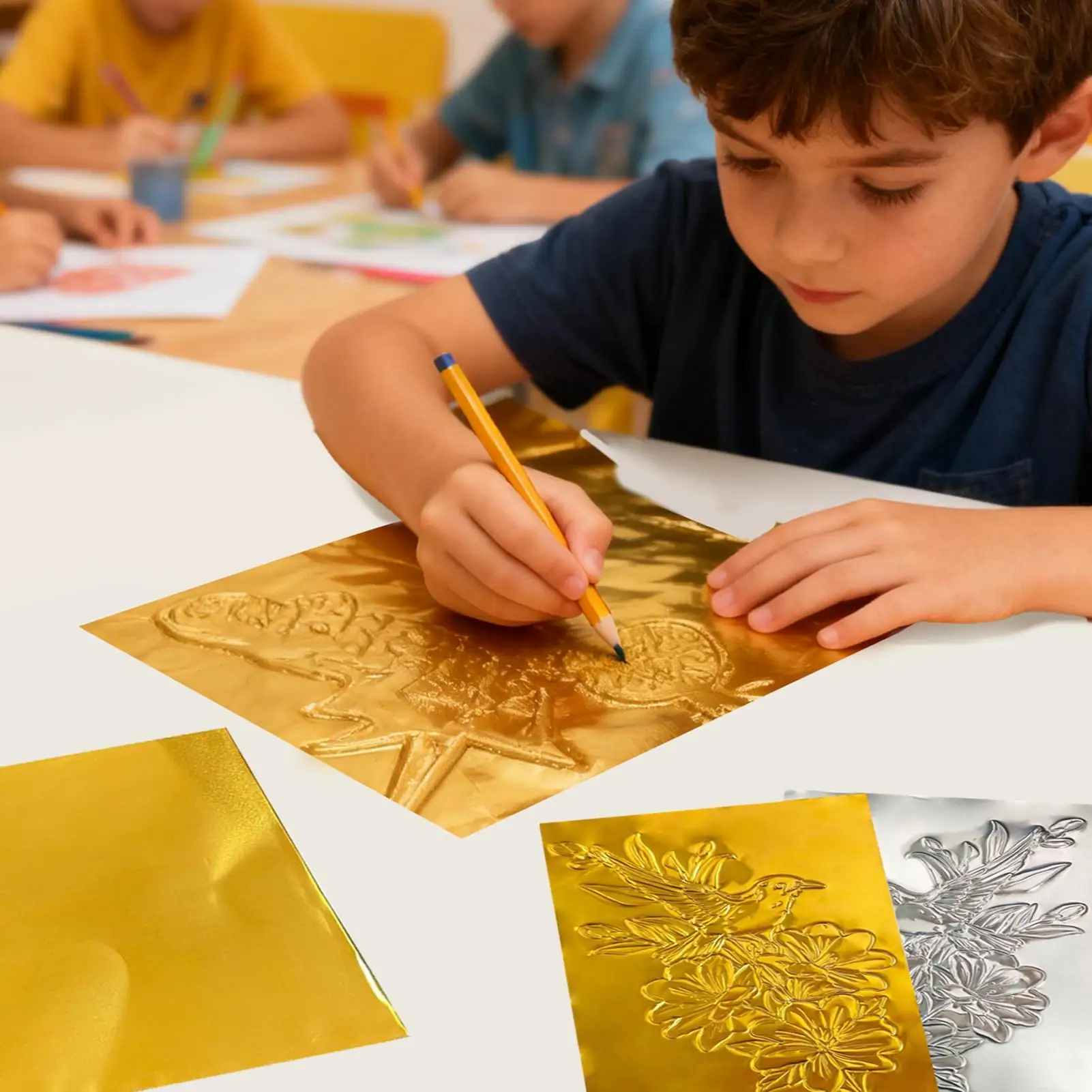 Foil Paper For Crafts 100 Pieces Shiny Aluminum Metal Foil Paper Art Project Engraving Tools For Painting Nails Handicrafts view 3