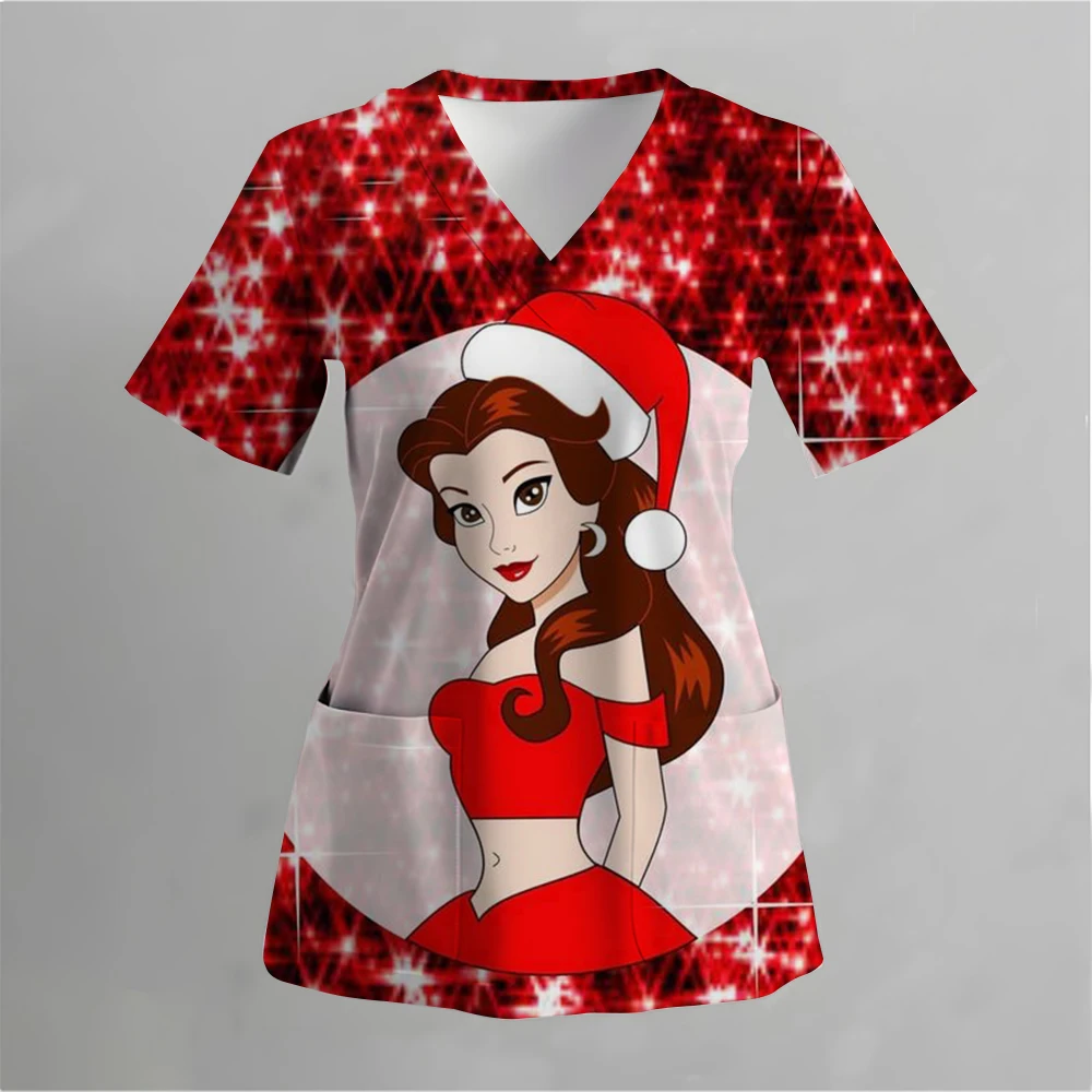 Wholesale Nurse Uniform Women Hospital Accessories Doctor Nurse Surgery Scrubs Tops Disney Princess Print Pet Store Work Clothes