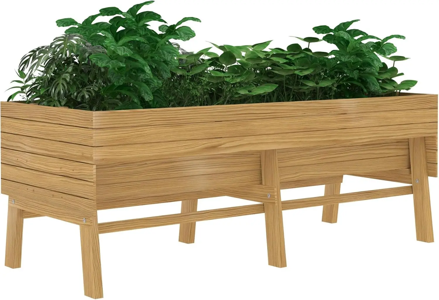 Outdoor Gardening Wood Raised Bed with Legs, Natural Color, Large and Lined