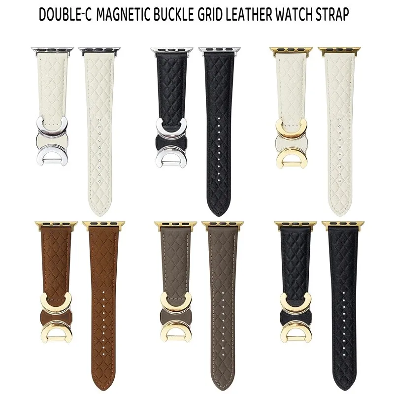 

Genuine Leather Watch Straps for Appe Watch Ultra Bands Double-C Magnetic Buckle Wristbands for iwatch S10 9 8 7 6 SE Watchbands