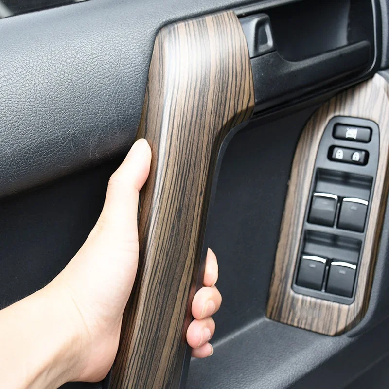 For Toyota Land Cruiser Prado 150 LC150 FJ150 2010-2023 Wooden Texture Door Handle Armrest Trim Cover Upgrade Accessories
