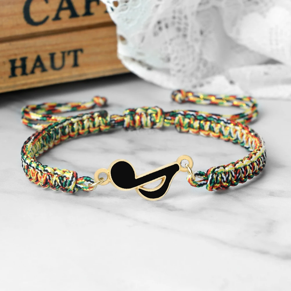 Rock Music Bracelets For Men Women Alloy Musical Note Pendant Bracelets Couple Hand Woven Lucky Rope Bangle Lover\'s Jewelry Gift