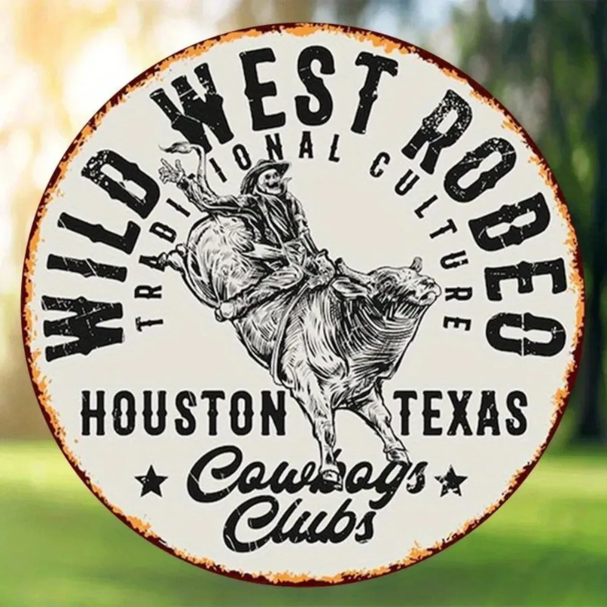لوحة فنية جدارية مسطحة ثنائية الأبعاد "Houston Cowboy Club" - سحر روديو ويسترن وايلد، مثالية لتزيين المنزل والبار