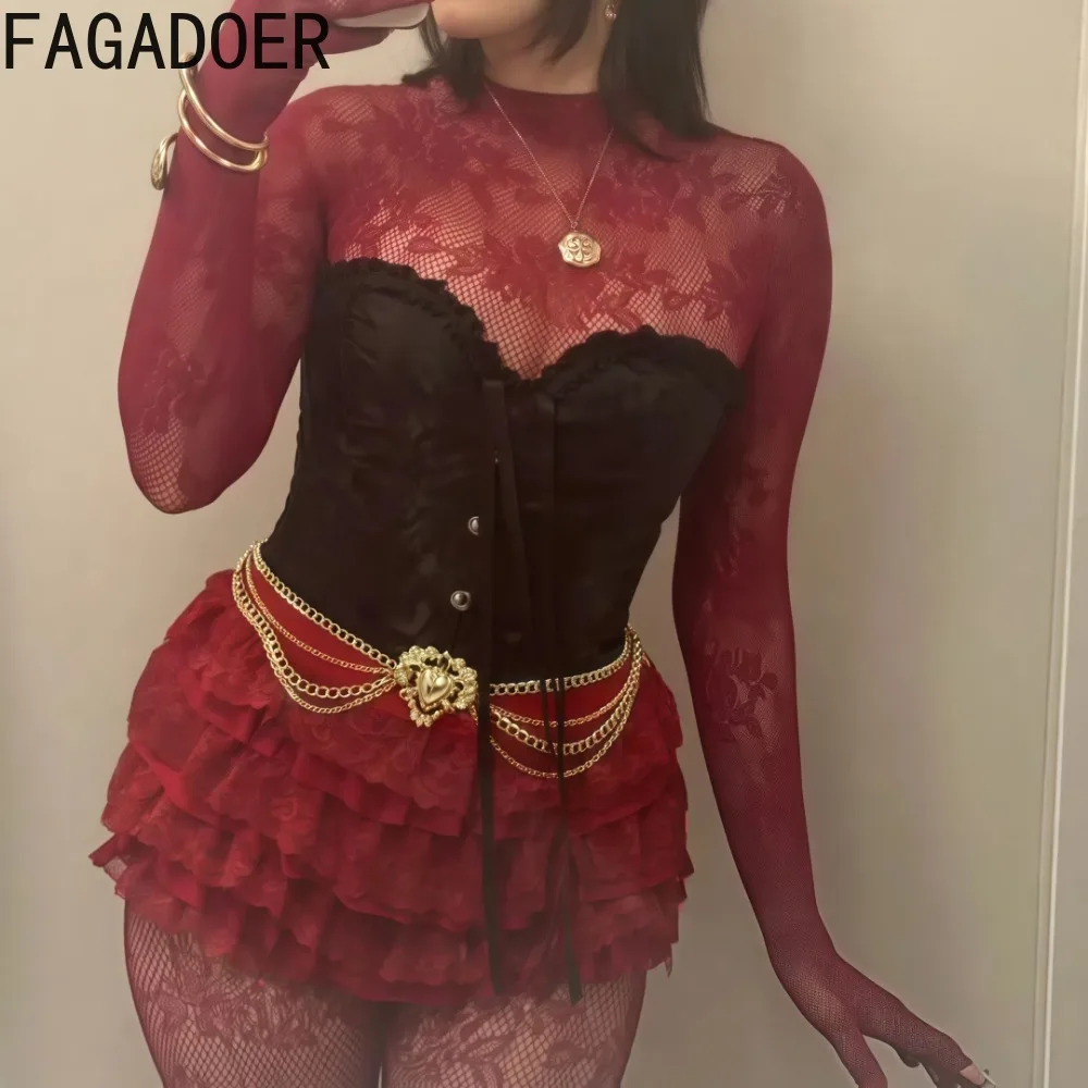 FAGADOER Y2k Sexy Lace Ruffled Mesh Hot Shorts For Women Solid Bow Pleated Shorts Female Streetwear Bottoms Spring Summer New