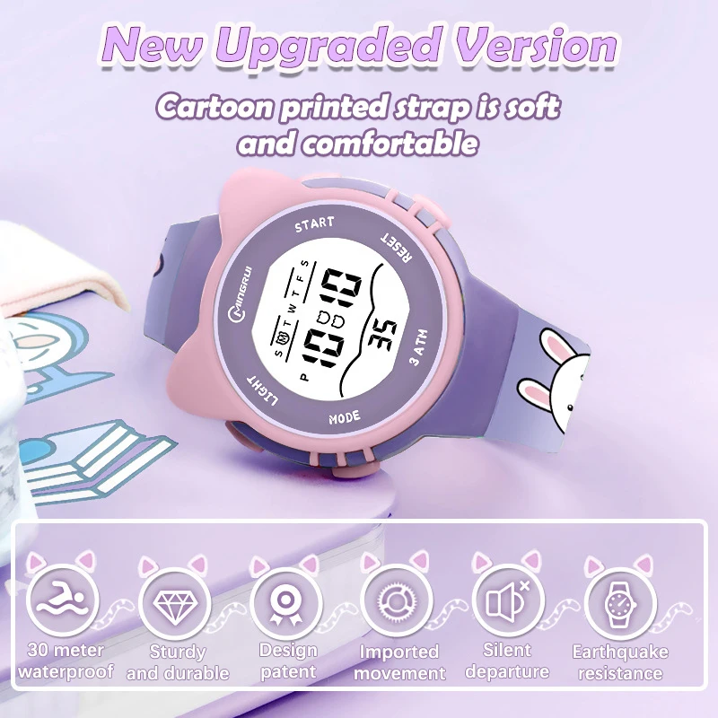 UTHAI C28 Nowy zegarek elektroniczny z nadrukiem, wodoodporny i wielofunkcyjny, z alarmem i lampką nocną, uroczy zegarek dla dzieci z motywami z kreskówek.
