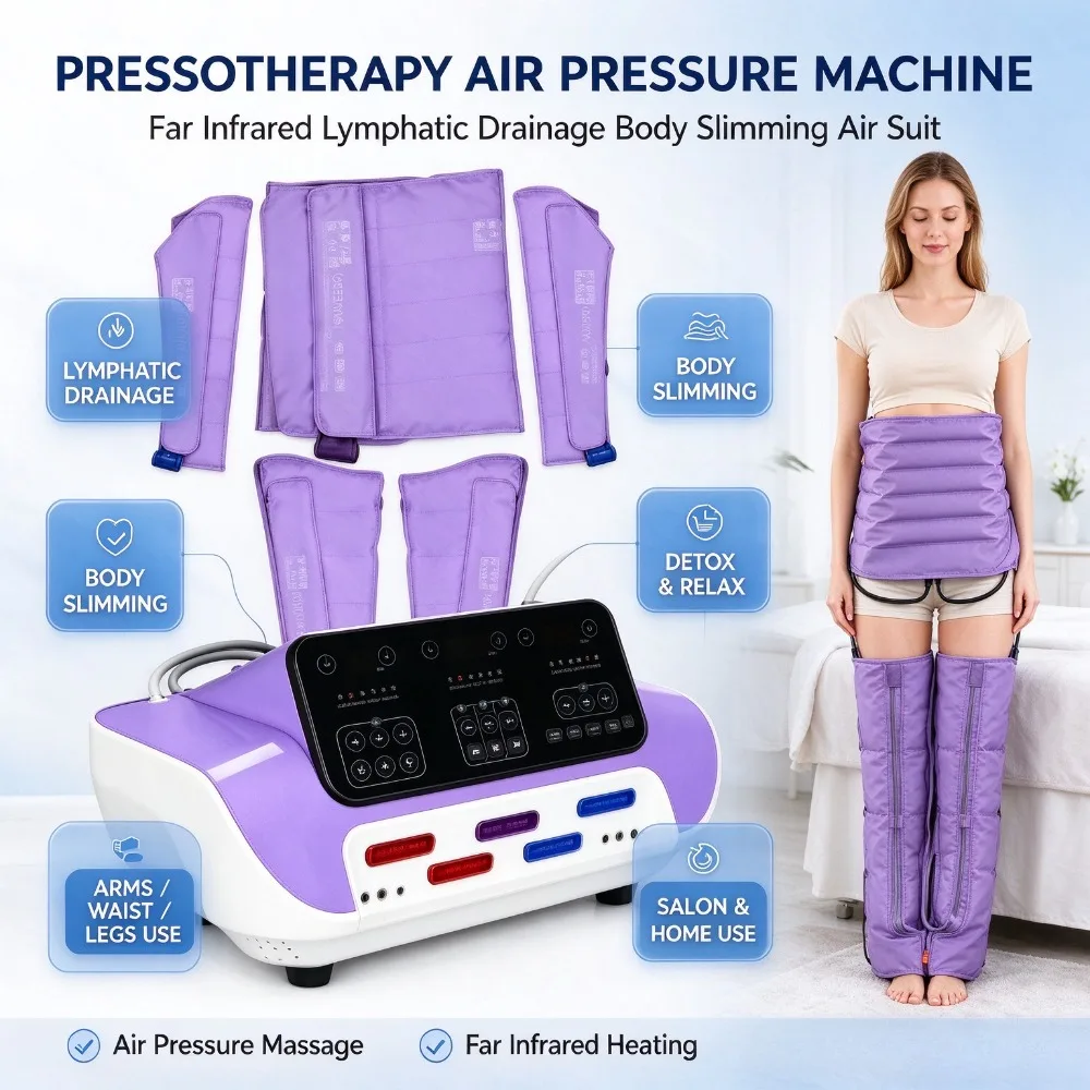 Air Compression Pressotherapy Lymphatic Drainage System, Far Infrared Body Slimming Air Suit for Arms, Waist, Legs