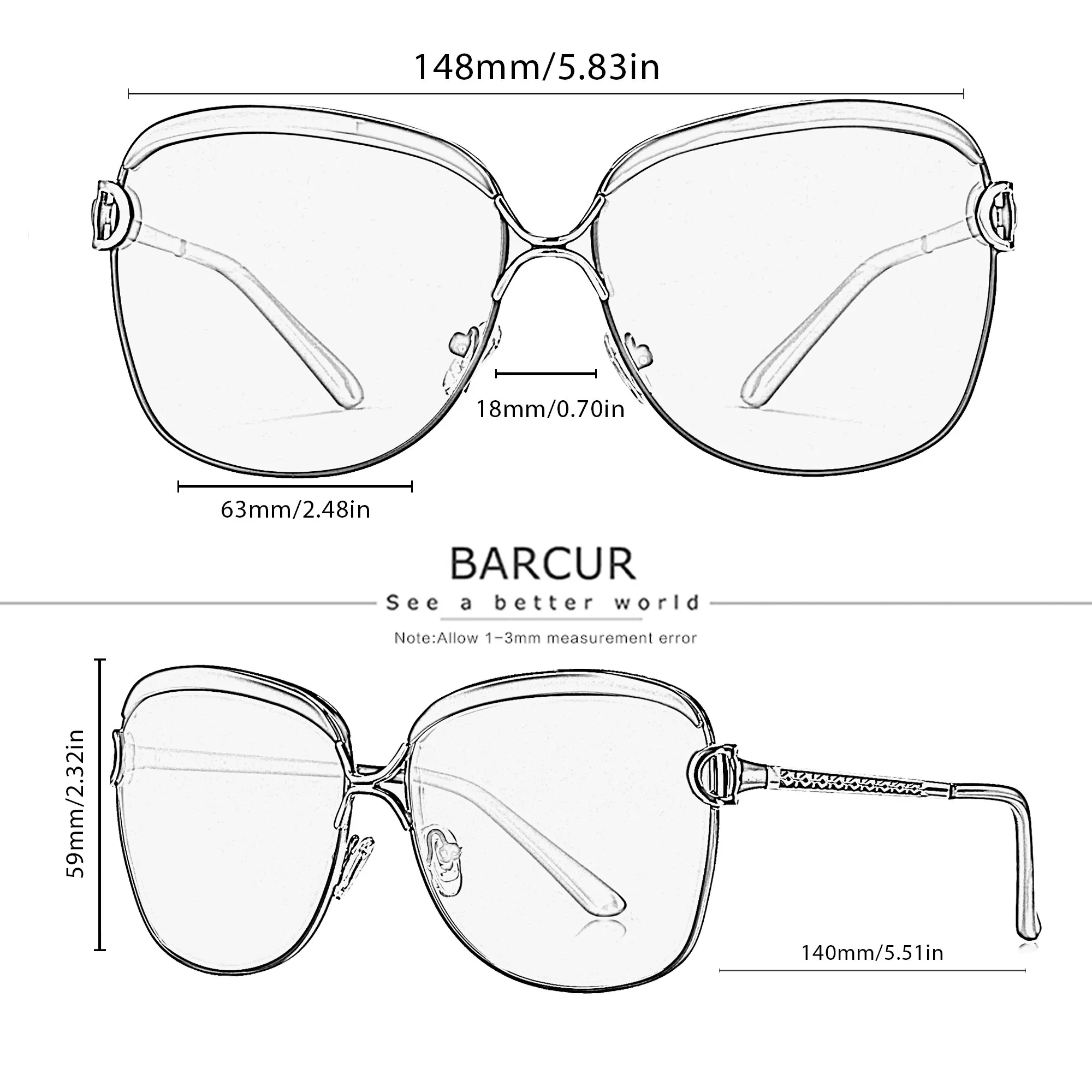 BARCUR Polarized Ladies Sunglasses Women Gradient Lens Round Sun Glasses Square Luxury Brand Oculos