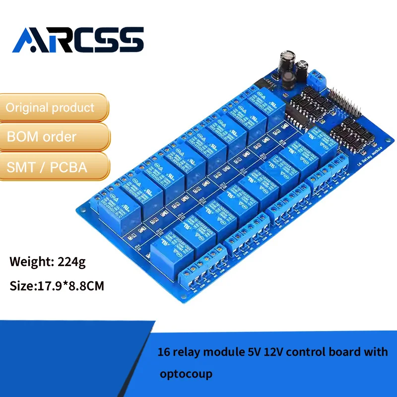 

16-канальный релейный модуль, плата управления 5 В, 12 В с защитным ремнем оптопары, источник питания LM2596