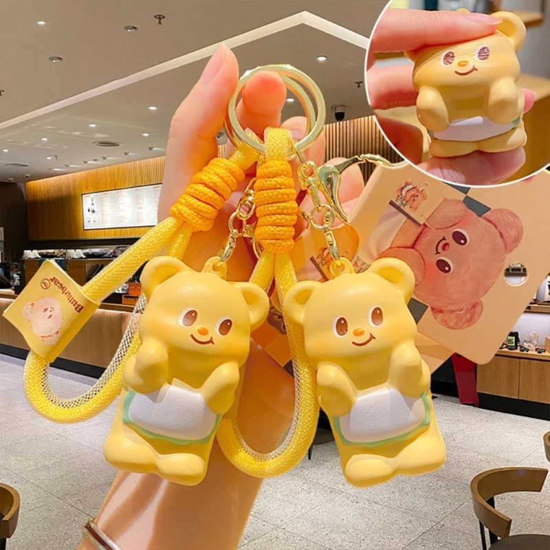 Butter Bear Schoolbag Pendant Keychain Squeeze Toy Bear Funny Sweet Bear Cartoon Charm for Boys Girls Vending Machine