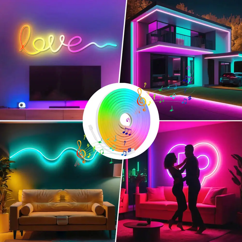 24V RGBIC 5m 10m 20m LED Neon Strip Light Bluetooth APP 24key Remote Control Dream Color Rope Music Sync 60LED Waterproof Decor