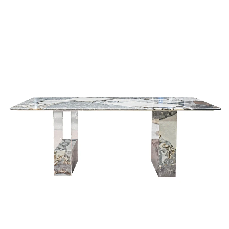 

Современный с прозрачными ножками из ПММА прямоугольный мраморный обеденный стол