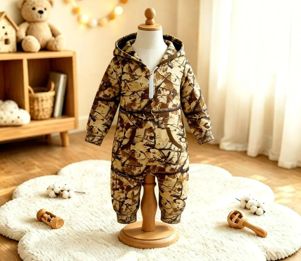 Wholesale Kids Infant Newborn Coverall Bodysuit Camo Clothes Baby Boy Children Toddler Pockets Hoodie Zipper Bubble Romper