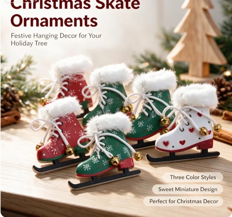 {H} 1Pair Dollhouse Mini Simulation Skating Shoes Miniature Skiing Scene Christmas Ice Knife Shoes Props Accessories Model