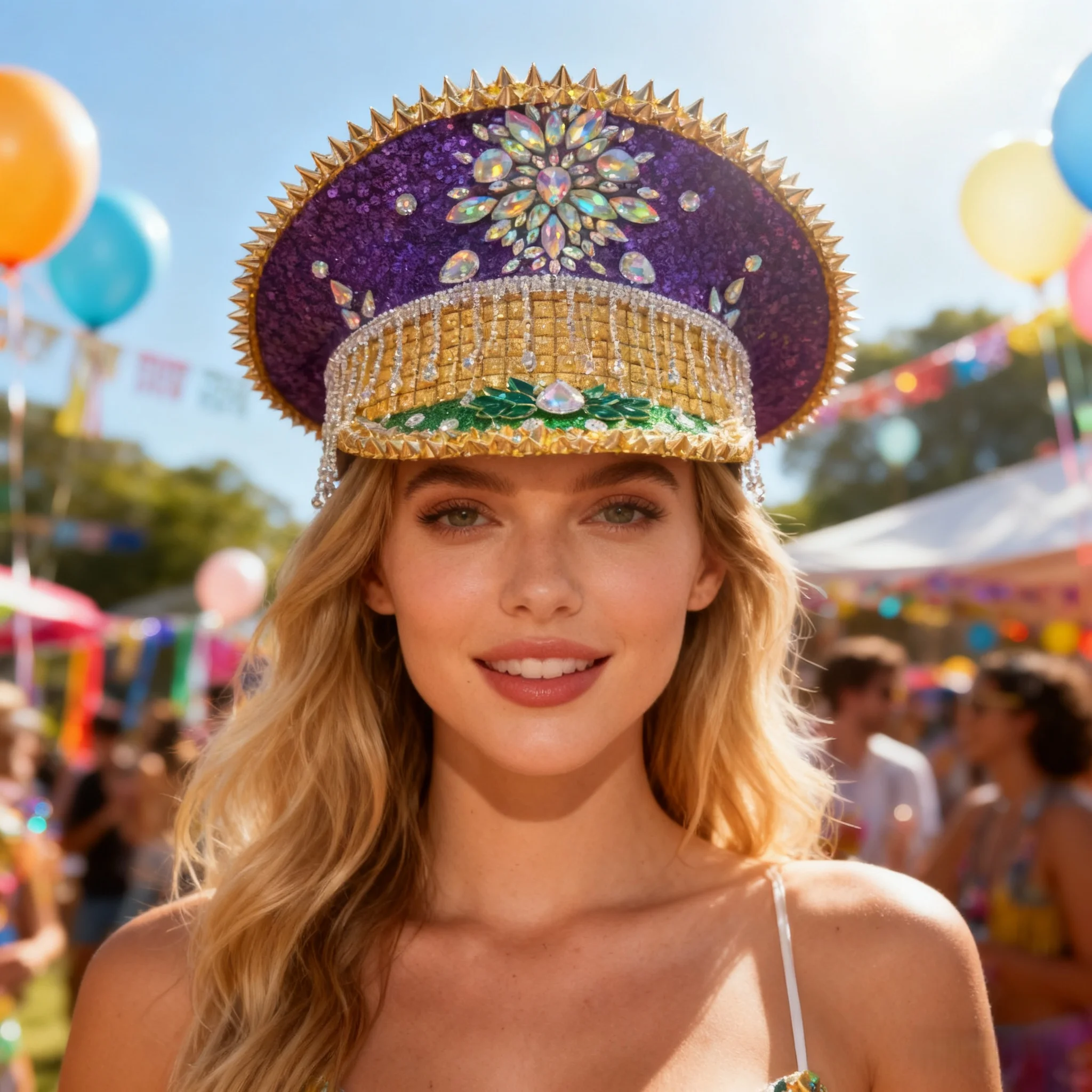 

HongLuan Yellow Laser Leather Loop Captain Hat Rhinestone & Military Caps for Woman, Rave Festivals Accessories ＆ Party Cap Man