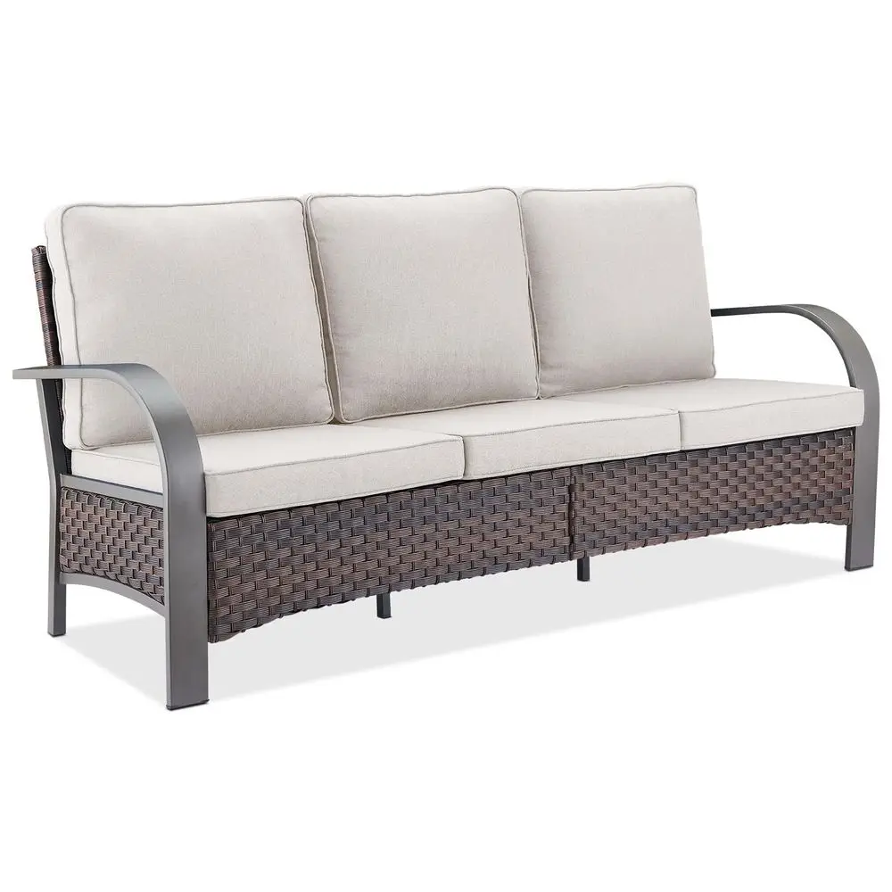Outdoor Patio Couch 1000 LBS Weight Capacity Wicker Couch Outdoor Furniture with Deep Seat Hight Backrest 3 Seater Wicker Sofa