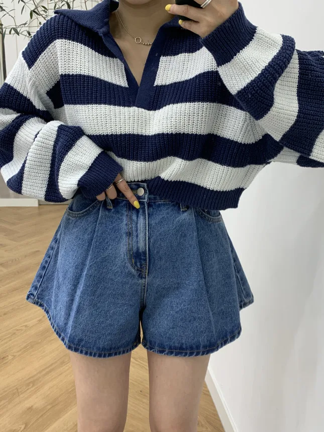 Jeans in denim a pieghe a gamba larga a vita alta Pantaloni caldi alla moda da donna vintage Waed Loose Slim A-Line svasati