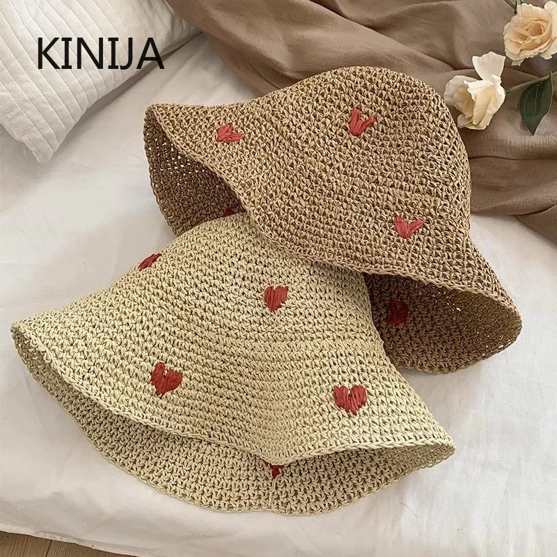 Women's Summer Straw Hat An Insta-style Wavy Edge Large Eaves Straw Fisherman Hat  Holiday Beach Breathable Hollow Sunshade Cap