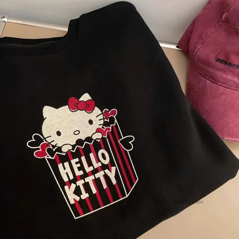 Sanrio Hello Kitty Fun Cartoon Print Hoodie Women's Autumn Winter New Loose Casual Pullover Korean Version Trendy Versatile Top