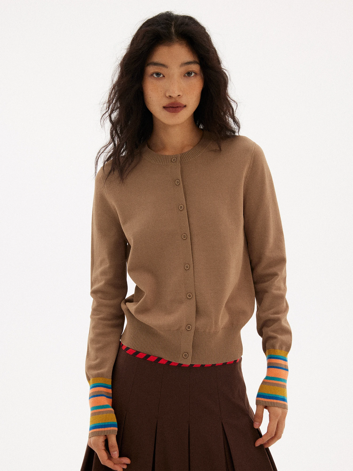 

Original Early Autumn Thin Knitted Open Cardigan Women's Sun Protection Color Blo round Ne ort Soft Skin-friendly Butto...