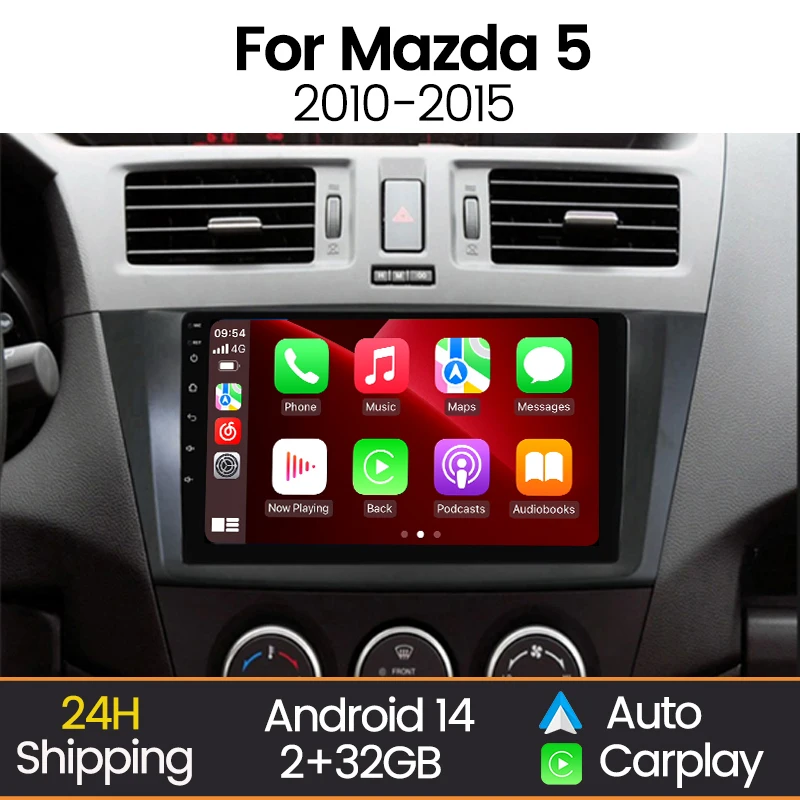 Android 14 Autoradio Multimedia für Mazda 5 2010-2015 GPS-Navigation Wireless Carplay Android Auto 9 Zoll IPS Bildschirm Stereo ADAS