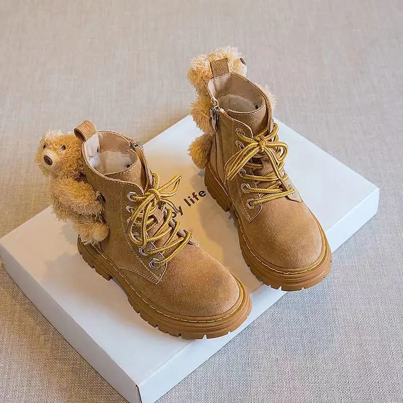 High quality children's short boots 2024 autumn and winter new cotton boots boys and girls thick warm trendy leather boots