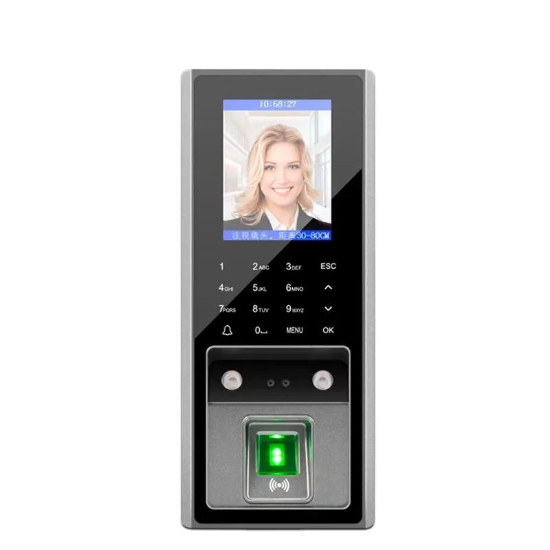 Multi-Biometric Indoor Time Attendance Machine with Face and Fingerprint Recognition Access Control Card and Password Access