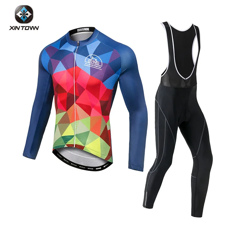 Cycling Set Bib Shorts Men Long Distance Suits Skinsuit Sleeve Men's Jersey Autumn Clothes Tricuta Man Summer Bicycle Clothing