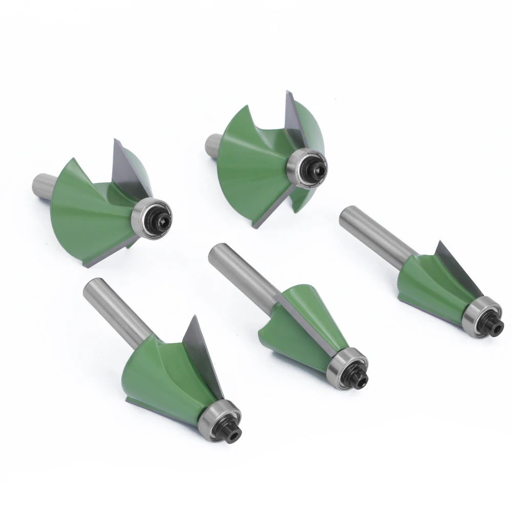 LAVIE 5pcs Set 8mm Shank Chamfer Router Bit 11.25 15  22.5 30 45 Degree Milling Cutter for Wood Woodorking Machine Tools MC02111