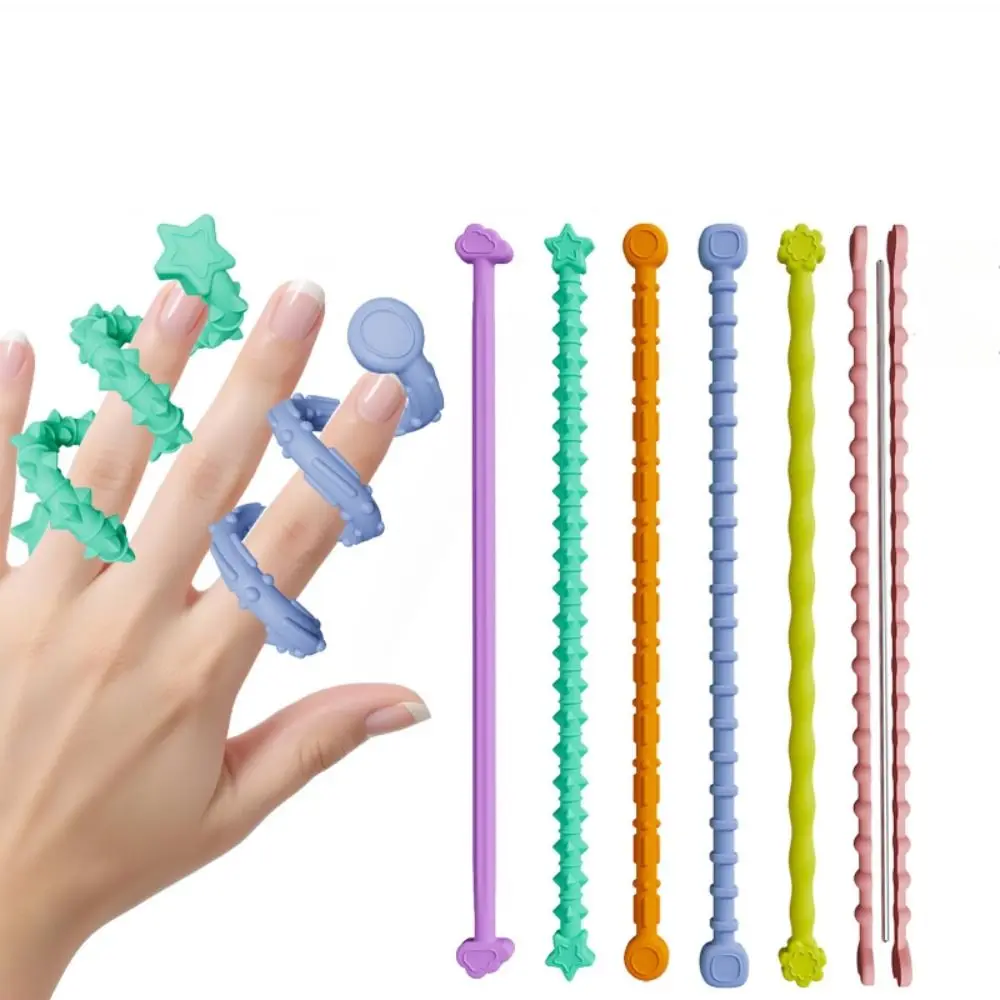 Anel sensorial de silicone para ponta do dedo, 6 peças, ajuda educacional de foco, brinquedos calmantes, alívio de pressão sem odor, bastões flexíveis para crianças