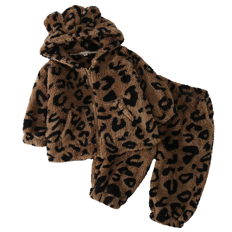 2026 Winter Children Home Clothes Set Plus Velvet Thick Boys Girls Hooded Flannel Pajamas 2pcs Suit Kids Casual Outfits 1-8 Year 6