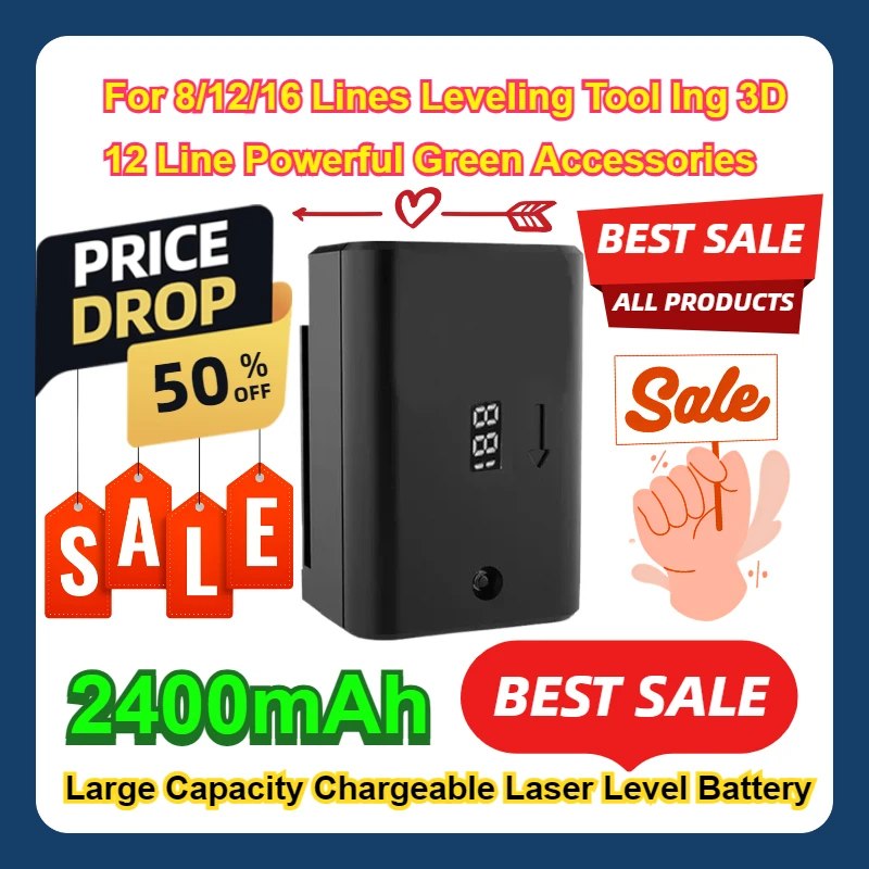 

For 8/12/16 Lines Leveling Tool Ing 3D 12 Line Powerful Green Accessories Large Capacity 2400mAh Chargeable Laser Level Battery