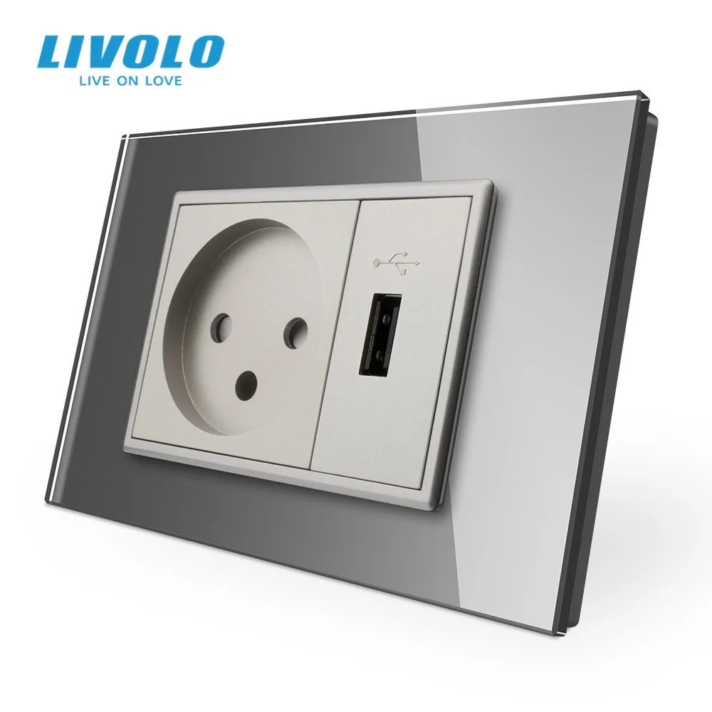 Imagem -02 - Tomada Livolo com Carregador Usb Painel de Vidro Cristal Branco Preto Tomada de Parede ac 250v16a Vl-c9c1il1u11 12