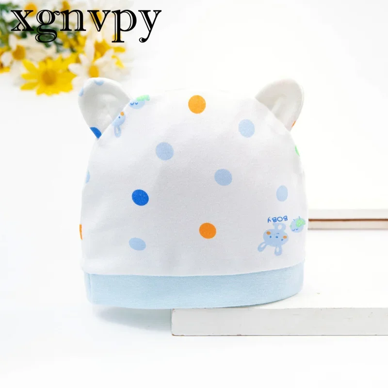 xgnvpy Spring and Summer Newborn Single-layer Tire Cap Binaural 0-3 Months Infant Soft Baby Cap New Baby Windproof Cap