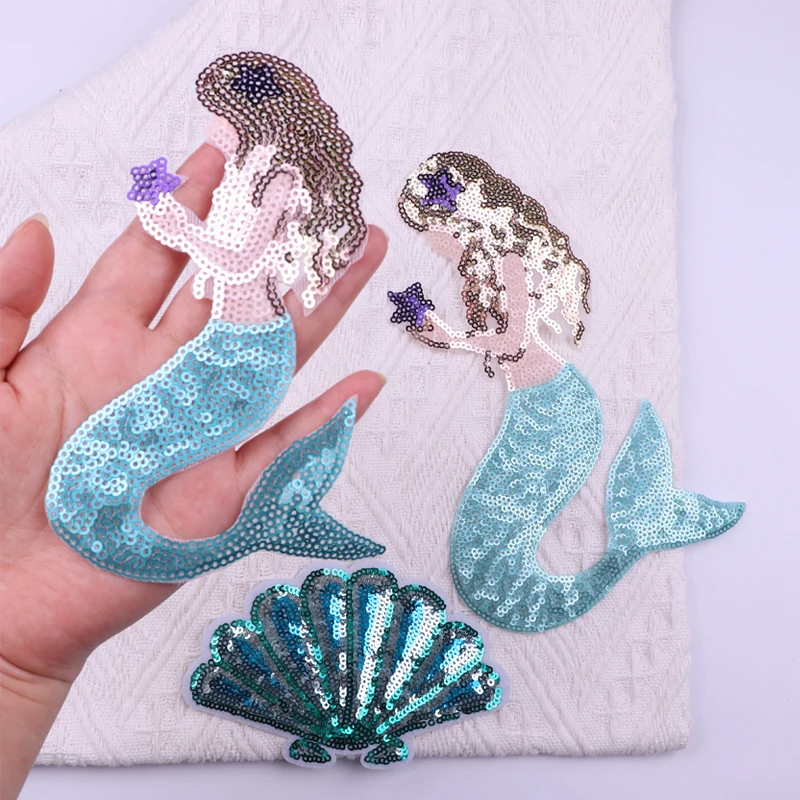 Mermaid Patch Sequins Patches On Clothes Sew/Iron on Patches For Clothing Stickers Cartoon Fusible Patches For Clothes Jeans DIY