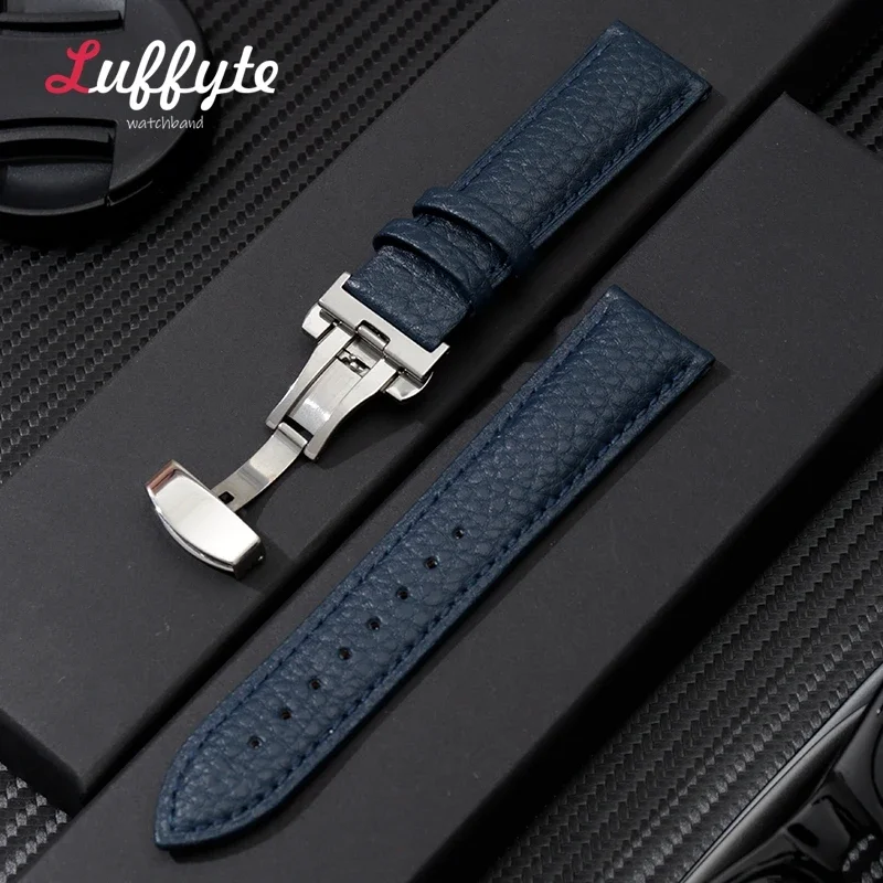 Leather Watchband 18mm 20mm 22mm Bracelets Belt Black Brown Green Blue Watch Strap with Butterfly Buckle Replacement Watch Band