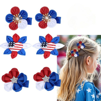 2Pcs Red Blue White Star Flower Children's Hair Clip Festival Decoration Fabric Headpiece Sweet Girl Side Clip Set
