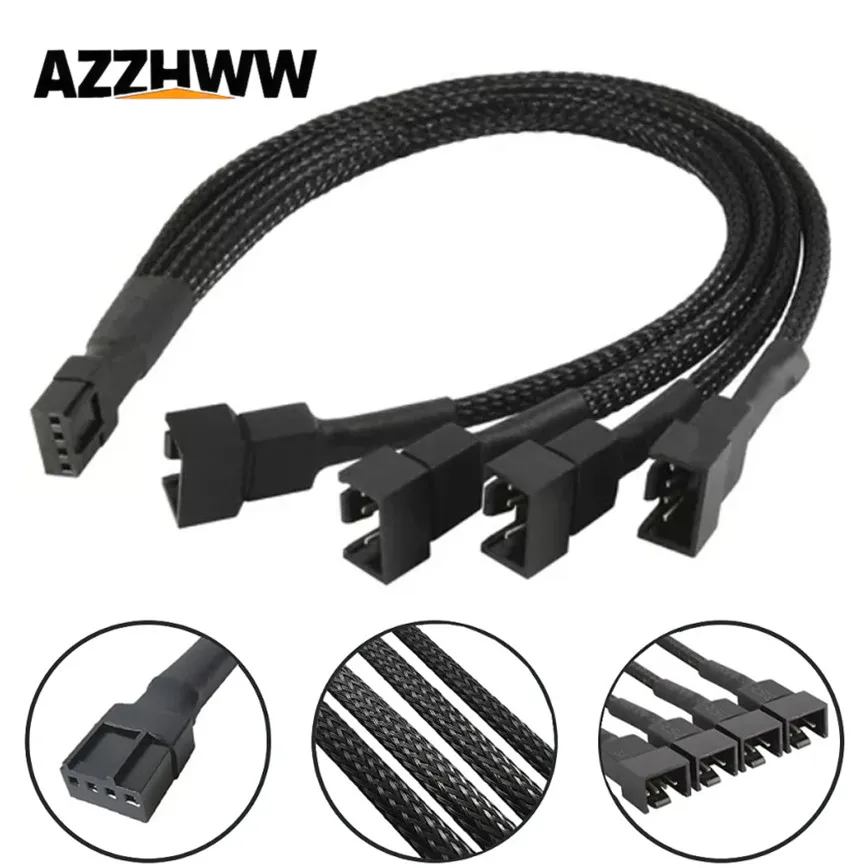Small 4Pin Temperature Control PWM Fan Splitter 1 to 1/2/3/4 Extension Cable PC Computer CPU Fan Extension Power Cable Splitter