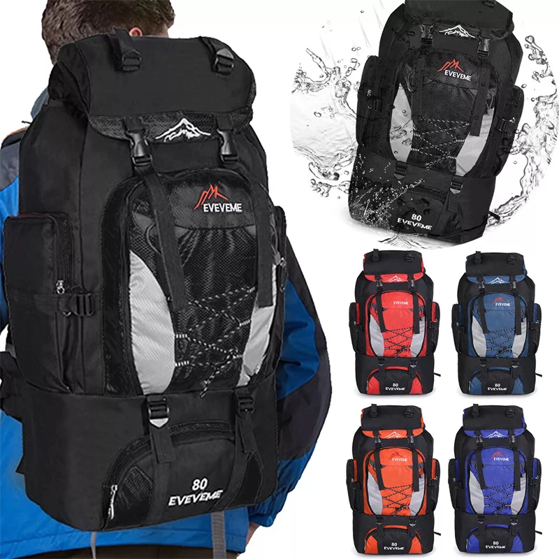 80L Travel Backpack Camping Bag For Men Large Hiking Bag Tourist Rucksack Waterproof Outdoor Sports Climbing Mountaineering Bag