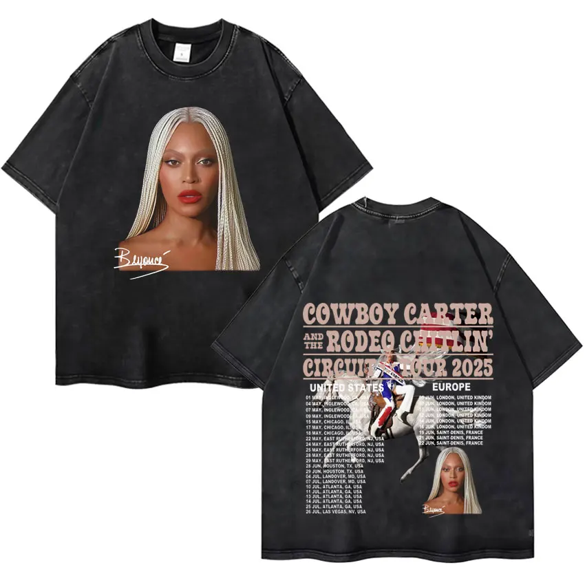 

Beyonce Cowboy Carter Tour Harajuku Vintage Washed T-shirts Fans Gift Mens High Quality Oversized Gothic T-shirt Cotton T Shirts