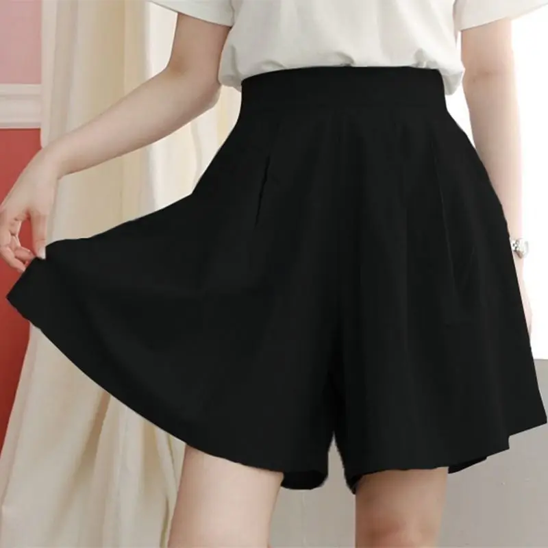 

Женские однотонные шорты 3XL, шикарные свободные брюки в стиле Харадзюку, повседневная элегантная уличная одежда в корейском стиле, новая универсальная женская летняя одежда с высокой талией