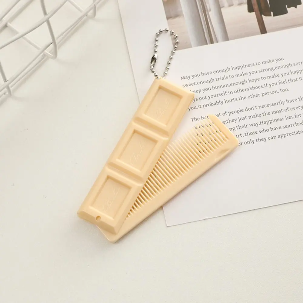New 2-in-1 Folding Comb Chocolate-Shaped with Mirror Hair Comb Portable Mini Keychains Gift