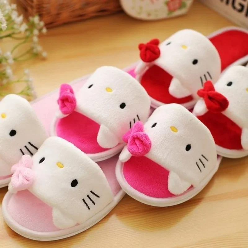 Hello Kitty Winter Slippers Fashion Cute Women House Slippers Anime Y2k Girl Warm Flat Shoes Indoor Bedroom Non-slip Sandals