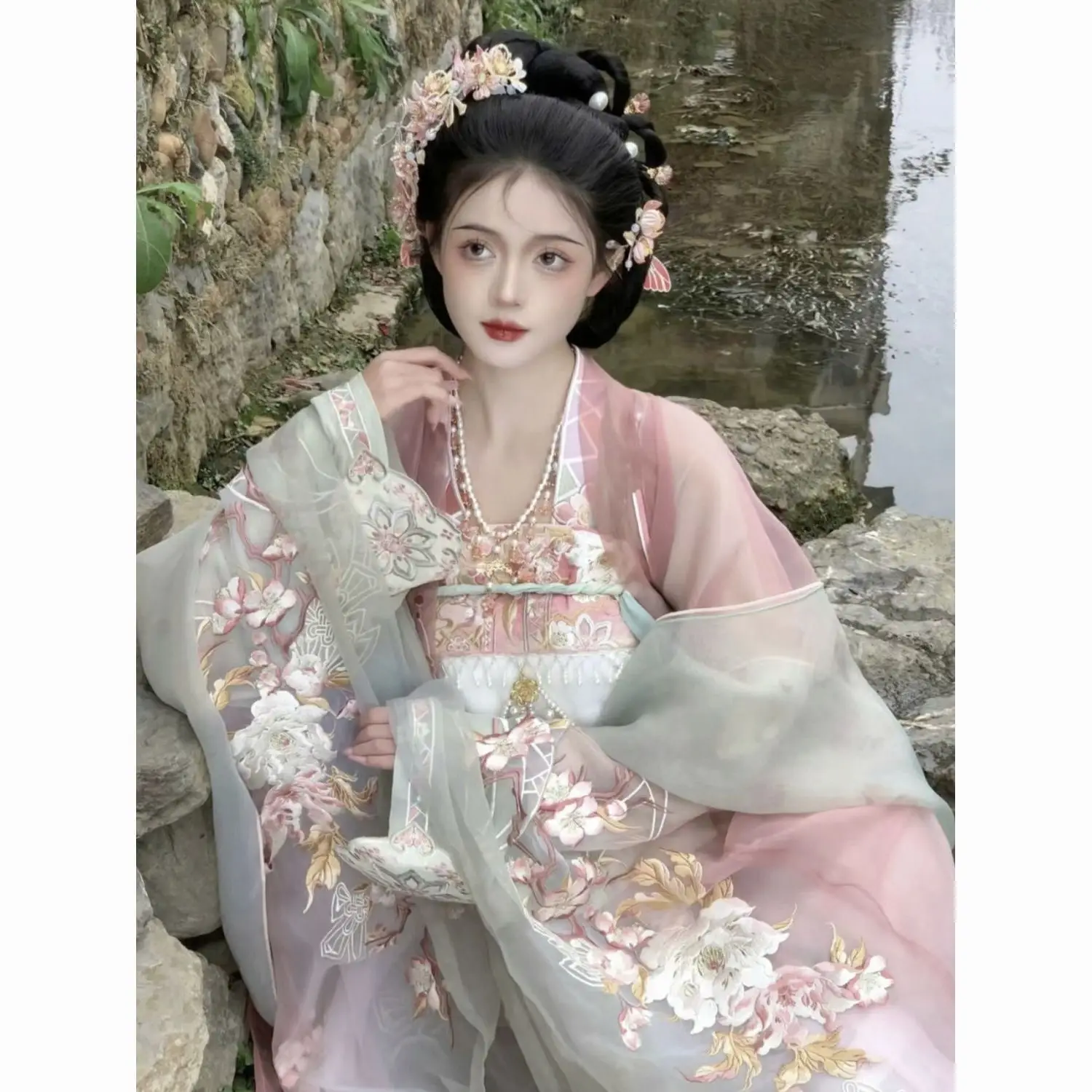 

Hanfu Heavy Industry embroidery traditional Chinese style women's skirts large sleeves high quality daily spring dress