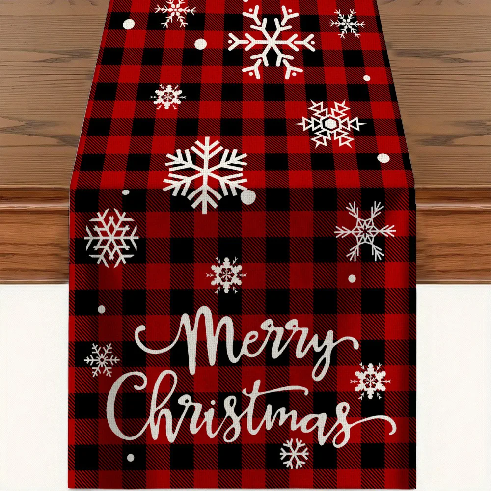 2pcs Christmas Red Truck Snowman Deer Fox Table Runner Heat Resistant Non Slip Xmas Tree Buffalo Plaid Holiday Dining Decor