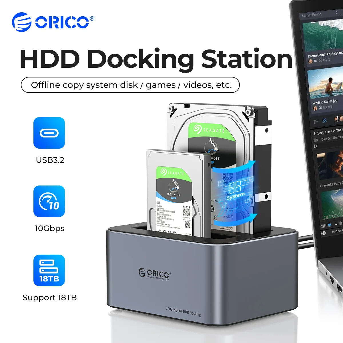 

ORICO Aluminum Dual-bay Hard Drive Station Type-C 10Gbps with Offline Clone 2.5/3.5" HDD Case Heat Dissipation Stronger