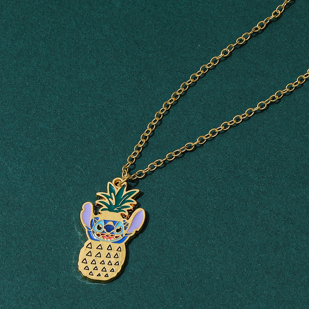 

Women's Cute Cartoon Pineapple Stitch Pendant Necklace Fruit Themed Sci-Fi Animated Film Collection Jewelry Gift