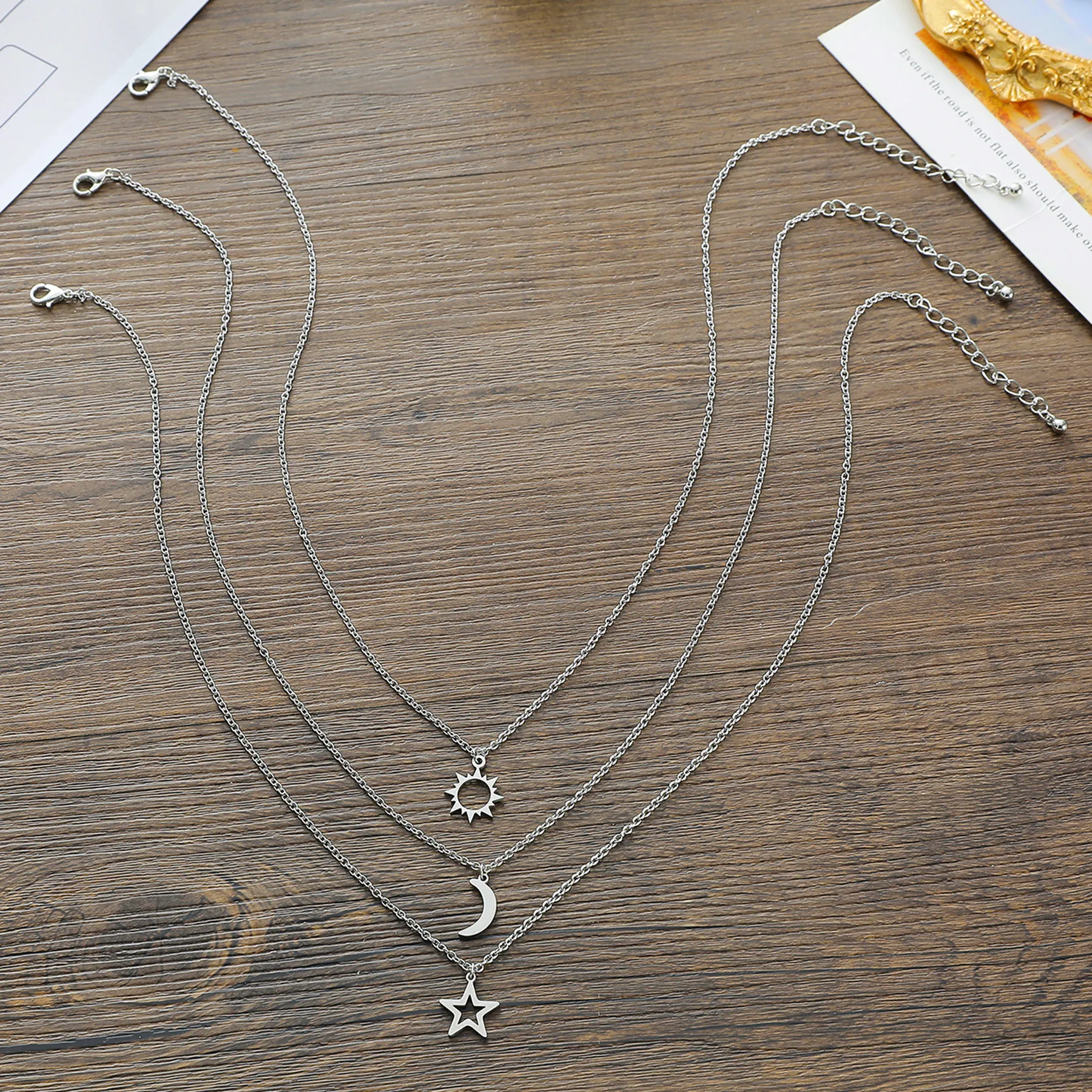 2023 New Stainless Steel Sun Moon Star Couple Pink Promise Handmade Necklace Collar Chain Gifts Wholesale