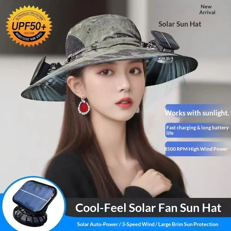 Unisex Solar Fan Sun Hat, Uv Protection Waterproof Multi-Function Cooling Cap For Fishing Hiking Outdoor