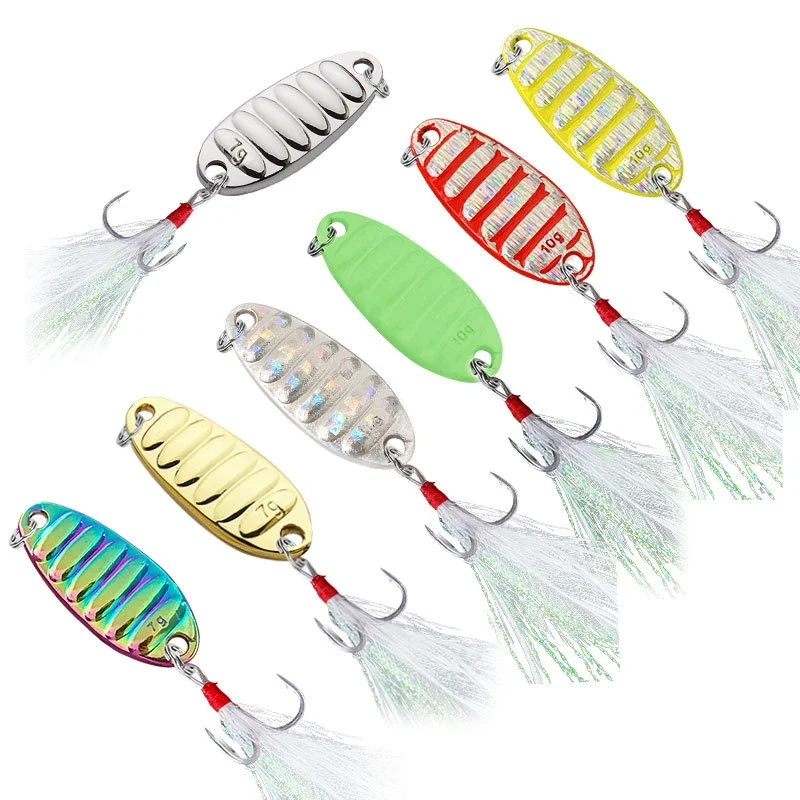 

Fake Bait Luya Pingzhen Sequins Bait Metal Luya Horsemouth Rice Feather Blood Groove Hook Neck Fishing Spiners De Metal