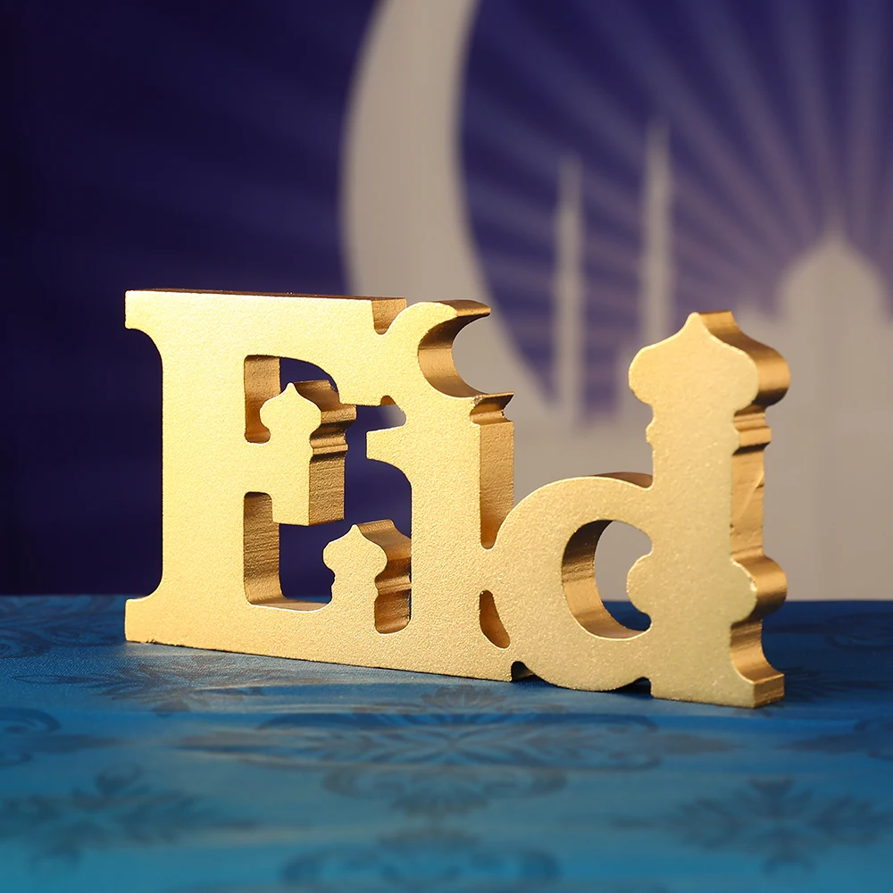 Wooden EID Mubarak Decoration Hollow Letter Ramadan Kareem Ornaments Islamic Muslim Eid Al-fitr Party DIY Decor For Home